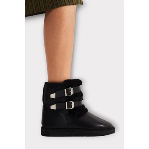 Içi Kürklü Çift Kemerli Kadın Bot Siyah