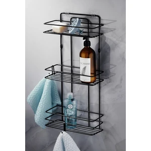 Ömür Boyu Paslanmaz Duvara Yapışkanlı 3 Katlı Banyo Düz Şampuanlık Düzenleyici Siyah TŞ-03