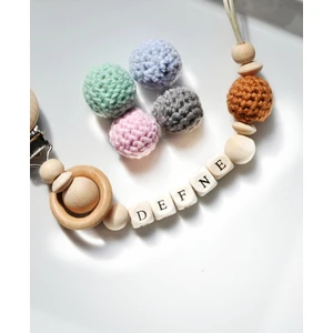 Halkalı İsimli Bebek Emzik Zinciri Askısı Doğal Ahşap