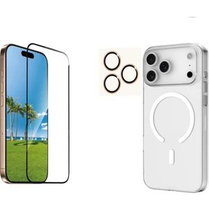 Iphone 17 Pro Max Şeffaf Mika Magsafe Kılıf + Premium Esd Ekran Koruyucu + Kamera Koruyucu Turuncu