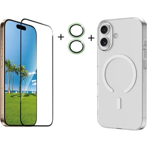 Iphone 17 Şeffaf Mika Magsafe Kılıf + Premium Esd Ekran Koruyucu + Kamera Koruyucu Yeşil