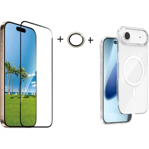 Iphone 17 Air Şeffaf Mika Magsafe Kılıf + Premium Esd Ekran Koruyucu + Kamera Koruyucu Gold