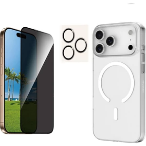 Iphone 17 Pro Şeffaf Mika Magsafe Kılıf + Antistatik Hayalet Ekran Koruyucu + Kamera Koruyucu Gri