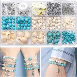 3 Model Sıkma Taş Kaplumbağa Deniz Yıldızı Yuvarlak Boncuk Deniz Kabuk Bileklik Kolye Seti Malzemesi