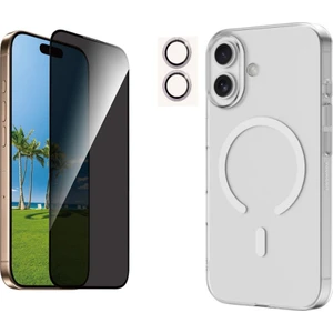 Iphone 17 Şeffaf Mika Magsafe Kılıf + Antistatik Hayalet Ekran Koruyucu + Kamera Koruyucu Mor