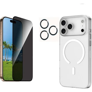 Iphone 17 Pro Şeffaf Mika Magsafe Kılıf + Antistatik Hayalet Ekran Koruyucu + Kamera Koruyucu Lacivert