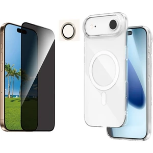 Iphone 17 Air Şeffaf Mika Magsafe Kılıf + Antistatik Hayalet Ekran Koruyucu + Kamera Koruyucu Gold