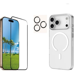 Iphone 17 Pro Max Şeffaf Mika Magsafe Kılıf + Premium Esd Ekran Koruyucu + Kamera Koruyucu Gri