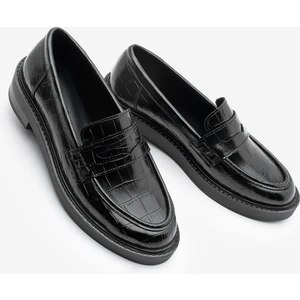 Kadın Loafer Günlük Klasik Ayakkabı Casual Makosen Fonle Siyah Croco