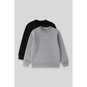 Standart Fit 2li Paket Siyah-Gri Melanj Erkek Çocuk Sweatshirt - 11232