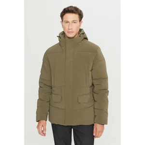 Standart Fit Normal Kesim Dik Yaka Kapüşonlu Kapak Cepil Kaban