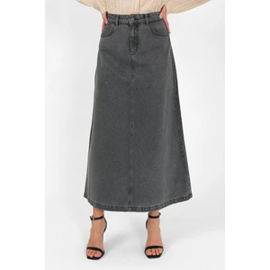 Yüksek Bel A Kesim Denim Etek Gri