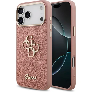 iPhone 17 Pro Max Uyumlu Kılıf Guess Orjinal Lisanslı 4g Büyük Metal Logolu Glitter Kapak Pembe