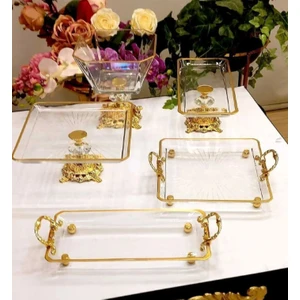 5 Parça Ayaklı Cam Sunumluk Seti