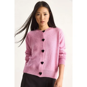 Kadın Kalp Düğmeli Triko Hırka