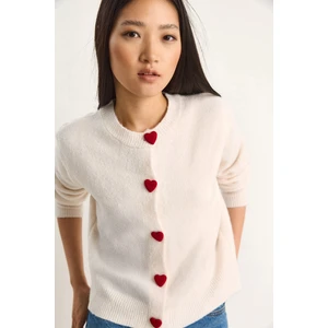 Kadın Kalp Düğmeli Triko Hırka