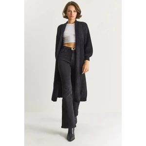 Kadın Şal Yaka Yumuşak Dokulu Sakallı Uzun Triko Yumoş Hırka