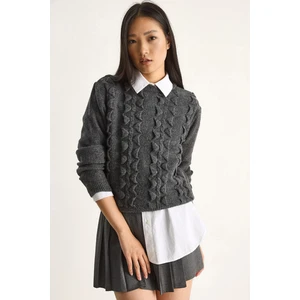 Kadın Bisiklet Yaka Fırfırlı Yumoş Triko Kazak