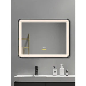 Dokunmatik Akıllı Ayna Buhar Tutmayan Hareket Sensörlü 3 Renk Ledli Siyah Çerçeveli Banyo Aynası 80X60