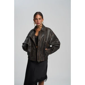 Roane Kahve Lastikli Suni Deri Ceket