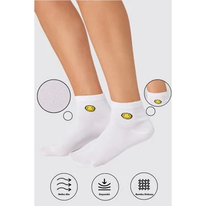 Bamboo Star Bambu Kadın Gülücük Desenli Patik Dikişsiz Premium 3lü Beyaz Çorap