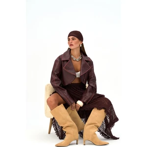 Carnas Asimetrik Bordo Suni Deri Ceket