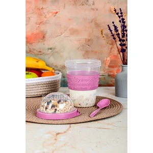 Kaşıklı Hazırla ve Çık Atıştırmalık Kabı - Salata Dondurma Yemek Saklama Kabı Lila  7167631