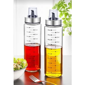 Berina Home Cam Yağdanlık 2'li Set – Metal Kapaklı, Damlatmaz, Isıya Dayanıklı, Ölçülü Akıllı Yağlık 550 ml (Zeytinyağı, Sirke, Ayçiçek Yağı)