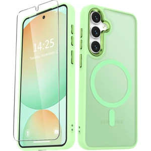 Samsung Galaxy S24 Plus Uyumlu Ekran Koruyuculu Kılıf Magsafe Sarj Destekli Kamera Çıkıntılı Mat Kapak