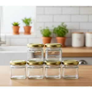 40 cc Mini Kare  Cam Kavanoz  6'lu – Altın Kapaklı Şık Sunum ve Saklama Kabı