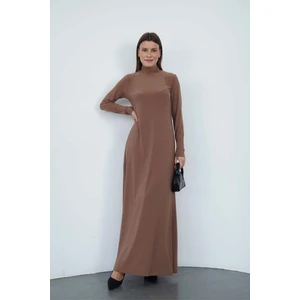 Dora Kadın Maxi Boy Balıkçı Yaka Sandy Elbise-Tarçın