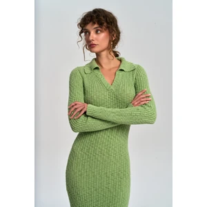 Eloria Polo Yaka Yeşil Triko Elbise