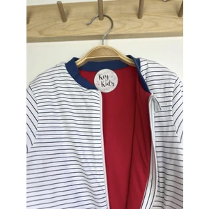 Beyaz Yatay Çizgili Pamuklu Bacaklı 2.5 Tog Çocuk Uyku Tulumu