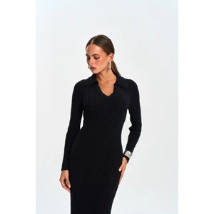 Eloria Polo Yaka Siyah Triko Elbise