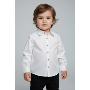 Erkek Çocuk Poplin Uzun Kollu Düz Beyaz Gömlek (2-3 Yaş 8-9 Yaş)