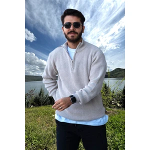 Erkek Triko Kazak Fermuarlı Dik Yaka