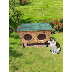 Kedi Evi Kedi Yuvası Üst Kapak Açılır İki Kedilik İç ve Dış Mekan Isı ve Su Yalıtımlı 60 x 40 x 40 cm Ayak Hariç