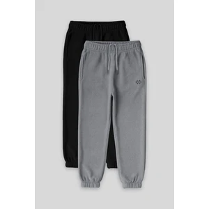 Standart Fit 2li Paket Siyah-Gri Melanj Kız Çocuk Eşofman Alt - 75155