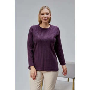 Kadın Triko Yan Yırtmaç Inci Detay Kışlık Orta Yaş Günlük Anne Bluz Kazak