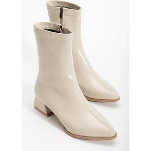 Kadın Kısa Topuklu Bot Bej Rugan Yüzü Dikişli