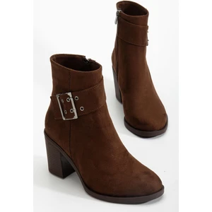 Kadın Topuklu Bot Kahve Süet Hazır Taban Yan Tokalı