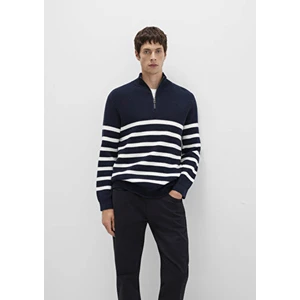 Yarı Fermuarlı Çizgili Lacivert Kazak 0710131-70490