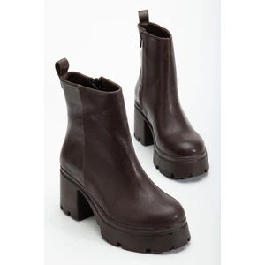 Topuklu Bot Kadın Platform Kahve Yüzüdüz Fermuarlı