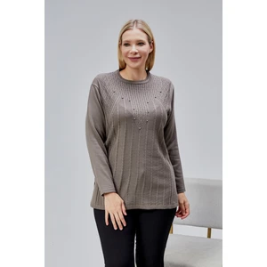 Kadın Triko Yan Yırtmaç Inci Detay Kışlık Orta Yaş Günlük Anne Bluz Kazak