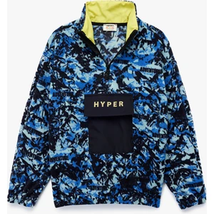 Uzun Kollu Dik Yaka Kapaklı Cepli Desenli Oversize Polar Sweatshirt