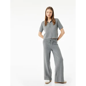 Viskon Karışımlı Yüksek Bel Bağcıklı Geniş Paça Triko Pantolon