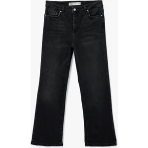 Yüksek Bel Dar Kalıp Düğmeli Cepli Ispanyol Paça Crop Jean Pantolon - Flare Jeans