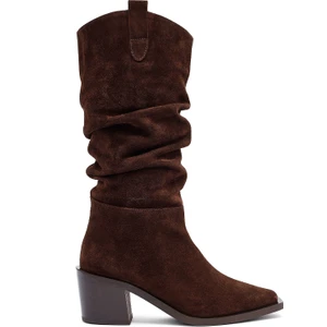 Kadın Kahverengi Kalın Topuklu Süet Deri Kovboy Çizme 25WFD153810