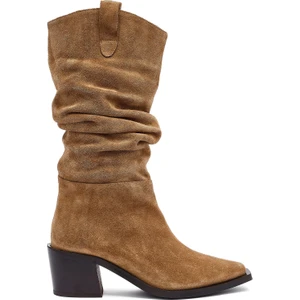 Kadın Vizon Kalın Topuklu Süet Deri Kovboy Çizme 25WFD153810