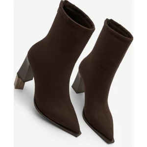 Kadın Topuklu Bot Sivri Burun Arkadan Fermuarlı Kalın Ökçe Kikas